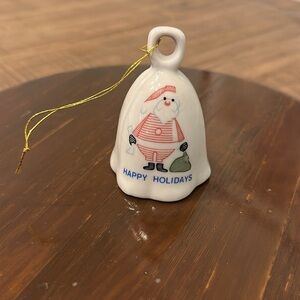 Classic Santa Happy Holidays Dinner Bell with gold cord for hanging on the tree